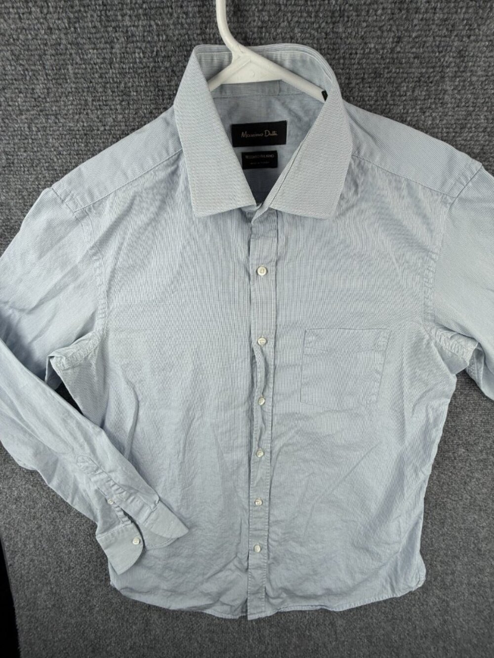 Massimo Dutti Button Up Shirt Long Sleeve Cotton Designer Blue Check Size 16